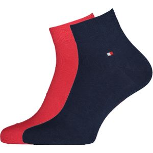 Tommy Hilfiger Quarter Socks (2-pack), herensokken katoen kort, Tommy original rood en blauw -  Maat: 43-46