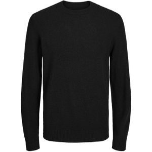 JACK & JONES Lambswool knit crew neck slim fit, heren pullover wol met O-hals, zwart -  Maat: XXS