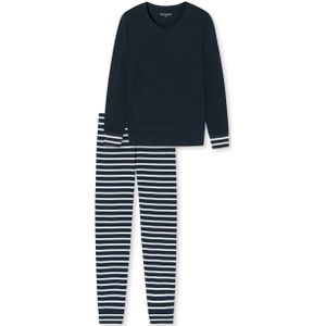 SCHIESSER Casual Essentials pyjamaset, dames nachtblauwe pyjama met lange manchetten