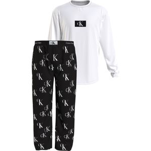 Calvin Klein heren pyjama O-hals, wit shirt, logo print broek zwart met wit - Maat: S