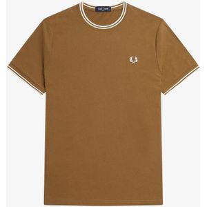 Fred Perry Twin Tipped regular fit T-shirt M1588, korte mouw O-hals, Shaded Stone, bruin -  Maat: XXL