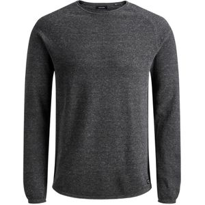 JACK & JONES slim fit trui katoen, O-hals, antraciet grijs melange -  Maat: XL