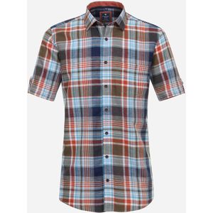 3 voor 99 | Redmond comfort fit overhemd, korte mouw, popeline, bruin geruit 45/46