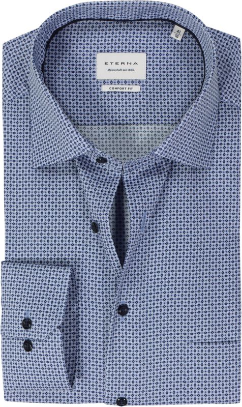 ETERNA - Overhemd - Blauw - Poplin - Strijkvrij