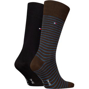 Tommy Hilfiger Small Stripe Sock (2-pack), heren sokken, koffie bruin gestreept