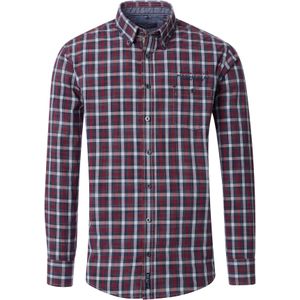 CASA MODA Sport casual fit overhemd, popeline, blauw met donkerrood geruit