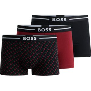 HUGO BOSS Bold trunks (3-pack), heren boxers kort, zwart, rood, zwart met rood dessin