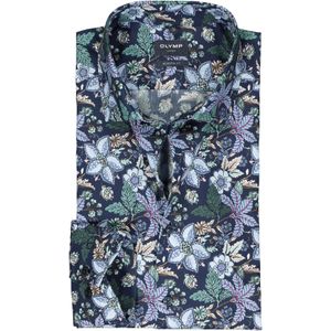 OLYMP modern fit overhemd, popeline, blauw met groen en wit bloemen dessin 43