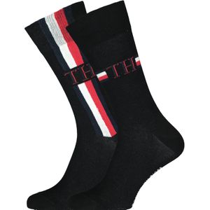 Tommy Hilfiger Iconic Logo Stripe Socks (2-pack), herensokken katoen, zwart