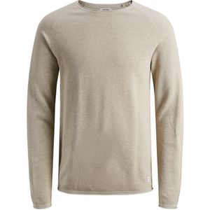 JACK & JONES slim fit trui katoen, O-hals, beige -  Maat: XXL