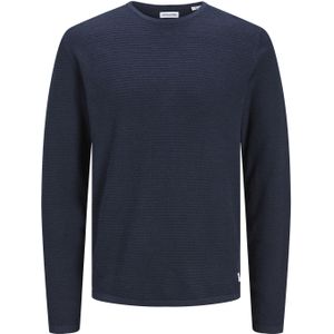 JACK & JONES G knit crew neck slim fit, heren pullover katoenmengsel met O-hals, blauw