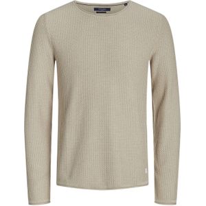 JACK & JONES Carlos knit crew neck slim fit, heren pullover katoenmengsel met O-hals, beige melange -  Maat: XS