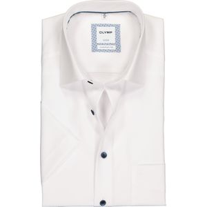 OLYMP Luxor comfort fit overhemd, korte mouw, wit poplin met blauwe knoopjes 46