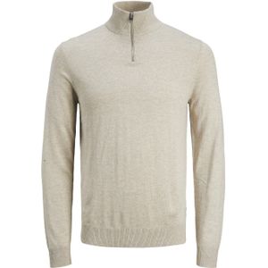 JACK & JONES Emil knit half zip slim fit, heren schipperstrui viscosemengsel met opstaande boord, beige melange -  Maat: XXL