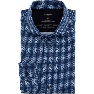 OLYMP Luxor 24/7 modern fit overhemd, tricot, marineblauw dessin
