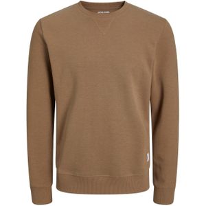 JACK & JONES Basic sweat crew neck regular fit, heren sweatshirt katoenmengsel met O-hals, camel bruin