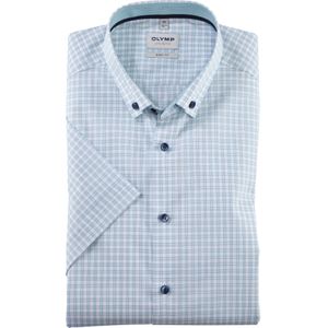 OLYMP Level 5 body fit overhemd, korte mouw, popeline, smaragdgroen geruit