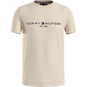Tommy Hilfiger Tommy Logo Tee, heren T-shirt korte mouw O-hals, beige -  Maat: XS