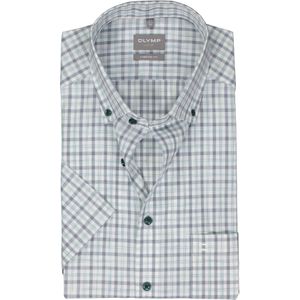OLYMP comfort fit overhemd, korte mouw, popeline, wit met groen en blauw geruit 40