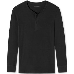 SCHIESSER Retro Rib T-shirt (1-pack), heren shirt lange mouwen dubbelrib biologisch katoen knoopsluiting zwart -  Maat: S