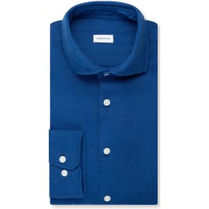 Seidensticker - Flanellen Overhemd - Donkerblauw - Slim Fit - Kentkraag