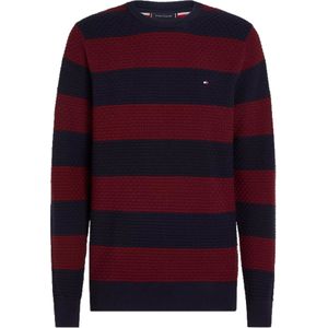 Tommy Hilfiger heren pullover katoen, donkerrood met donkerblauw gestreept