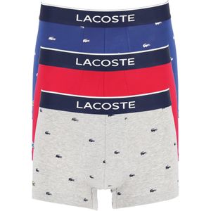 Lacoste Boxer Trunks (3-pack), heren boxers kort, grijs en blauw met logo en uni rood -  Maat: L
