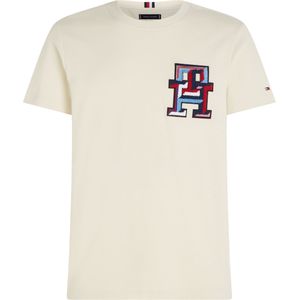 Tommy Hilfiger Monogram Badge Tee, heren T-shirt korte mouw O-hals, beige -  Maat: XL
