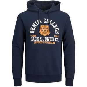 JACK & JONES Logo sweat hood slim fit, heren hoodie katoenmengsel met capuchon, blauw