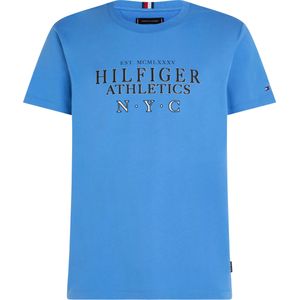 Tommy Hilfiger Hilfiger Ath Stack Tee, heren T-shirt korte mouw O-hals, middenblauw