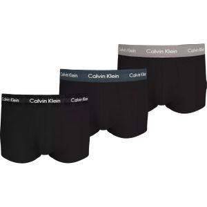 Calvin Klein Low Rise Trunks (3-pack), lage heren boxers kort, zwart, grijs dessin, blauw