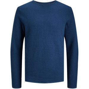 JACK & JONES Miguel knit crew neck slim fit, heren pullover katoen met O-hals, middenblauw -  Maat: XL