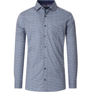 CASA MODA modern fit overhemd, popeline, blauw met rood en wit dessin