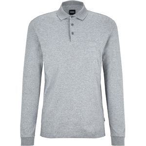 BOSS Pado regular fit polo lange mouw, jersey, zilver
