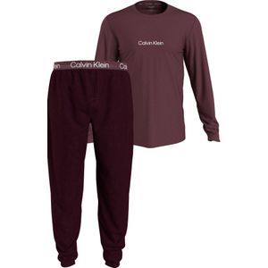 Calvin Klein pyjama, heren long sleeve pant set, bordeauxrood - Maat: S