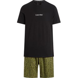 Calvin Klein shortama, heren short sleeve short set, zwart met logoprint