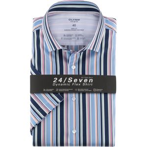 OLYMP 24/7 Level 5 body fit overhemd, korte mouw, Dynamic Flex, bleu gestreept