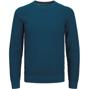 JACK & JONES Atlas knit crew neck slim fit, heren pullover katoen met O-hals, middenblauw