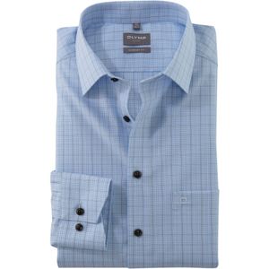 OLYMP comfort fit overhemd, popeline, lichtblauw met wit en bruin geruit