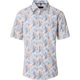 CASA MODA - Sport Comfort Fit - Overhemd - Wit met Blauw en Oranje Dessin - Korte Mouw