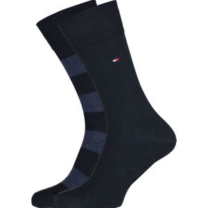 Tommy Hilfiger Rugby Stripe Socks (2-pack), herensokken katoen gestreept en uni, blauw -  Maat: 43-46