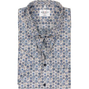 MARVELIS modern fit overhemd, korte mouw, popeline, beige met blauw en wit dessin