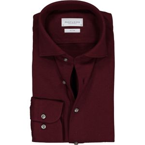 Profuomo slim fit jersey overhemd, knitted shirt pique, bordeaux rood melange