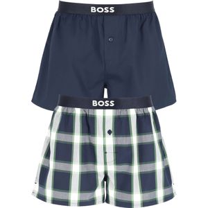 HUGO BOSS boxershorts woven (2-pack), heren boxers wijd model, blauw en blauw met groen geruit