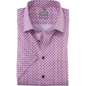 OLYMP Luxor comfort fit overhemd, korte mouw, popeline, fuchsia dessin