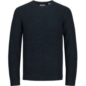 JACK & JONES William knit crew neck slim fit, heren pullover acryl met O-hals, blauw melange