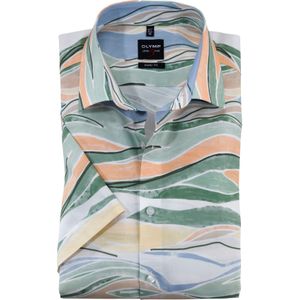 OLYMP Level 5 body fit overhemd, korte mouw, popeline, groen dessin
