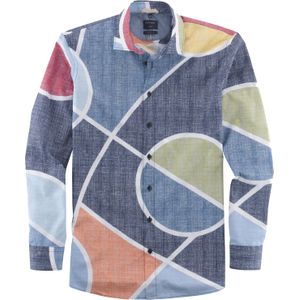 OLYMP Casual modern fit overhemd, popeline, blauw dessin