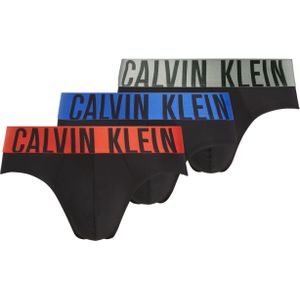 Calvin Klein Hipster Briefs (3-pack), heren slips, zwart met gekleurde tailleband -  Maat: S
