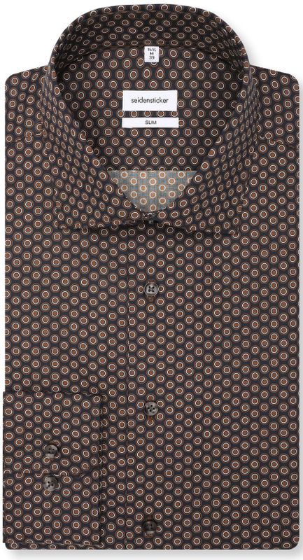 Seidensticker shaped fit overhemd, popeline, bruin dessin